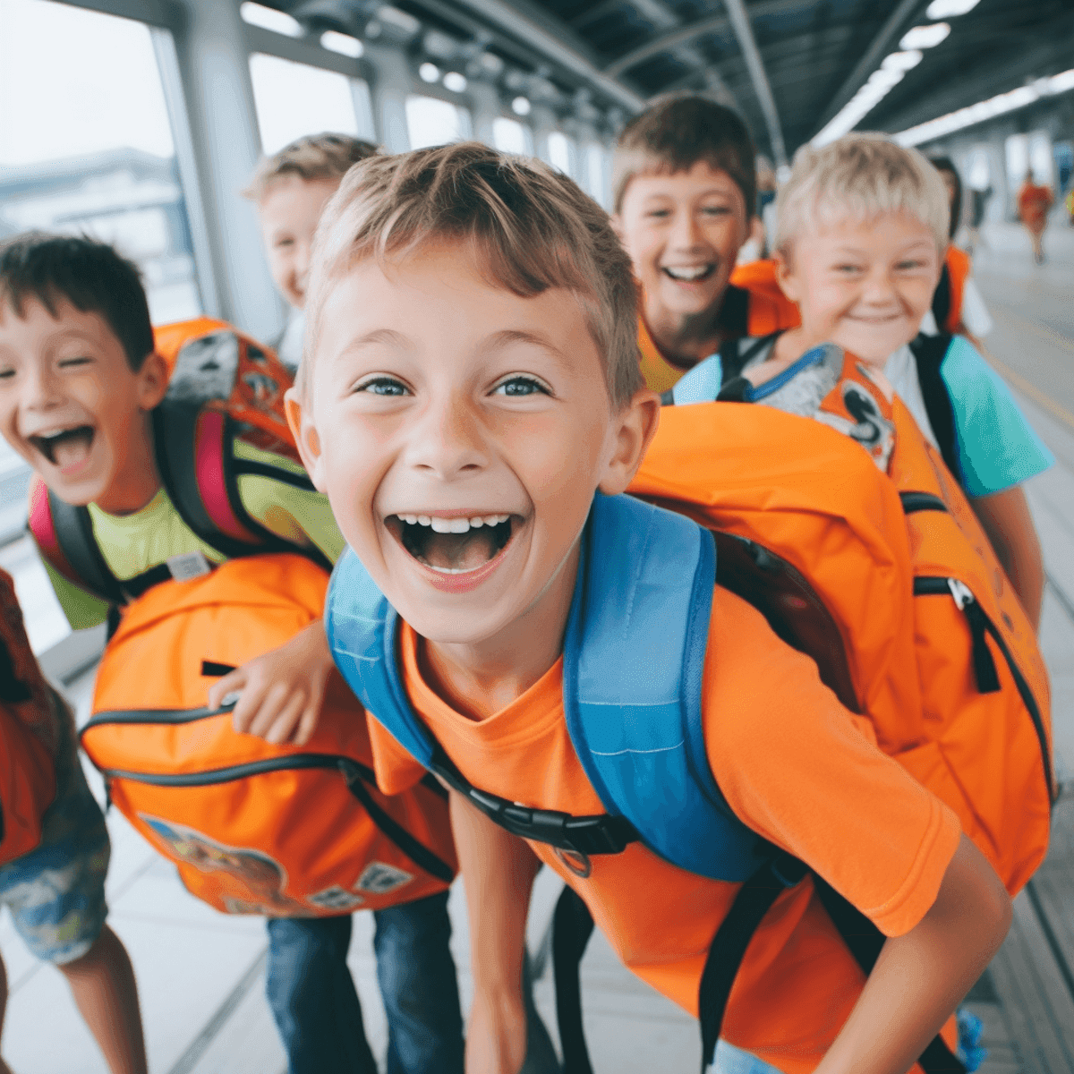 Smiling children with backpacks
